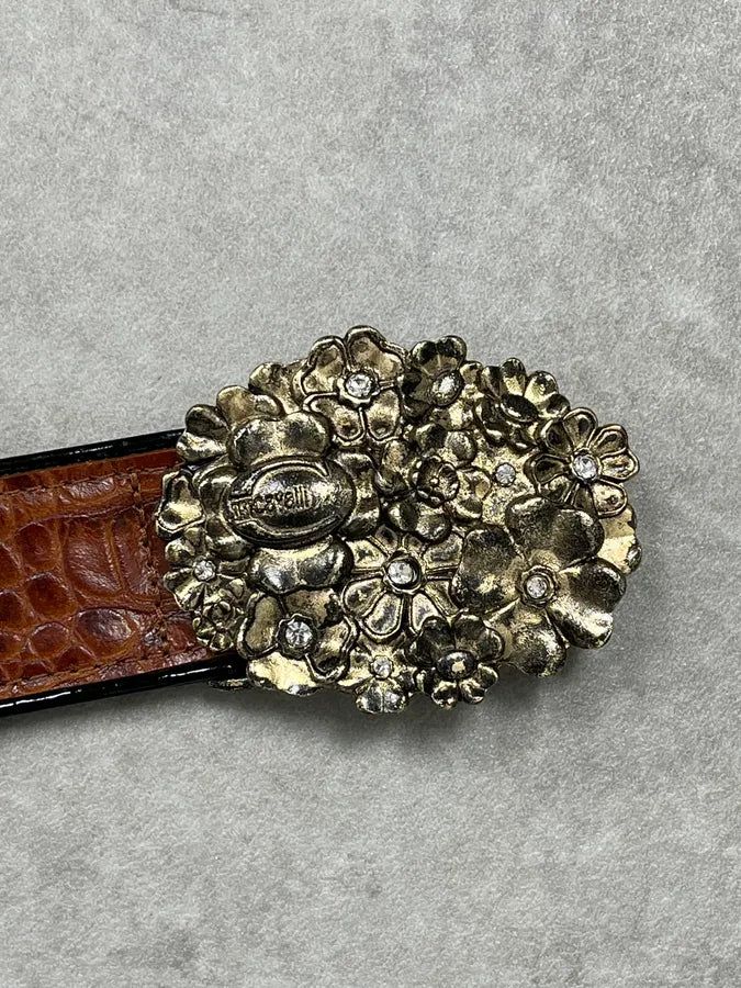 Roberto Cavalli Brown Leather Studded Floral Belt QJMbfbK 4