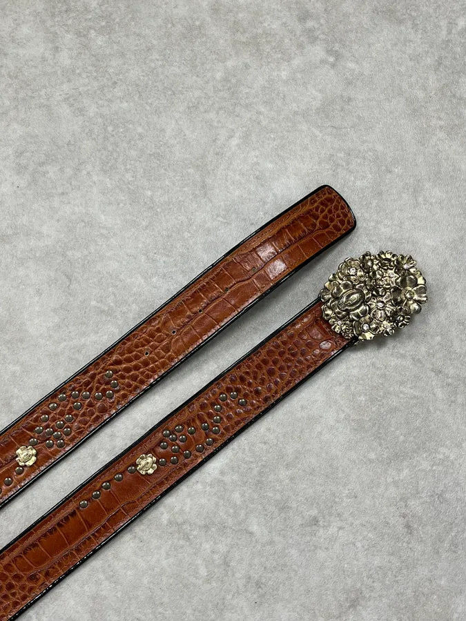 Roberto Cavalli Brown Leather Studded Floral Belt QJMbfbK 3
