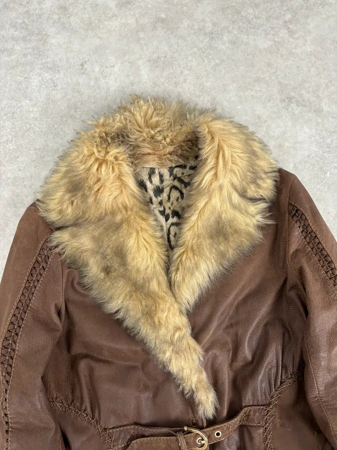 2000s Roberto Cavalli Brown Premium Leather Fur Trench Coat ppHqwDV 3