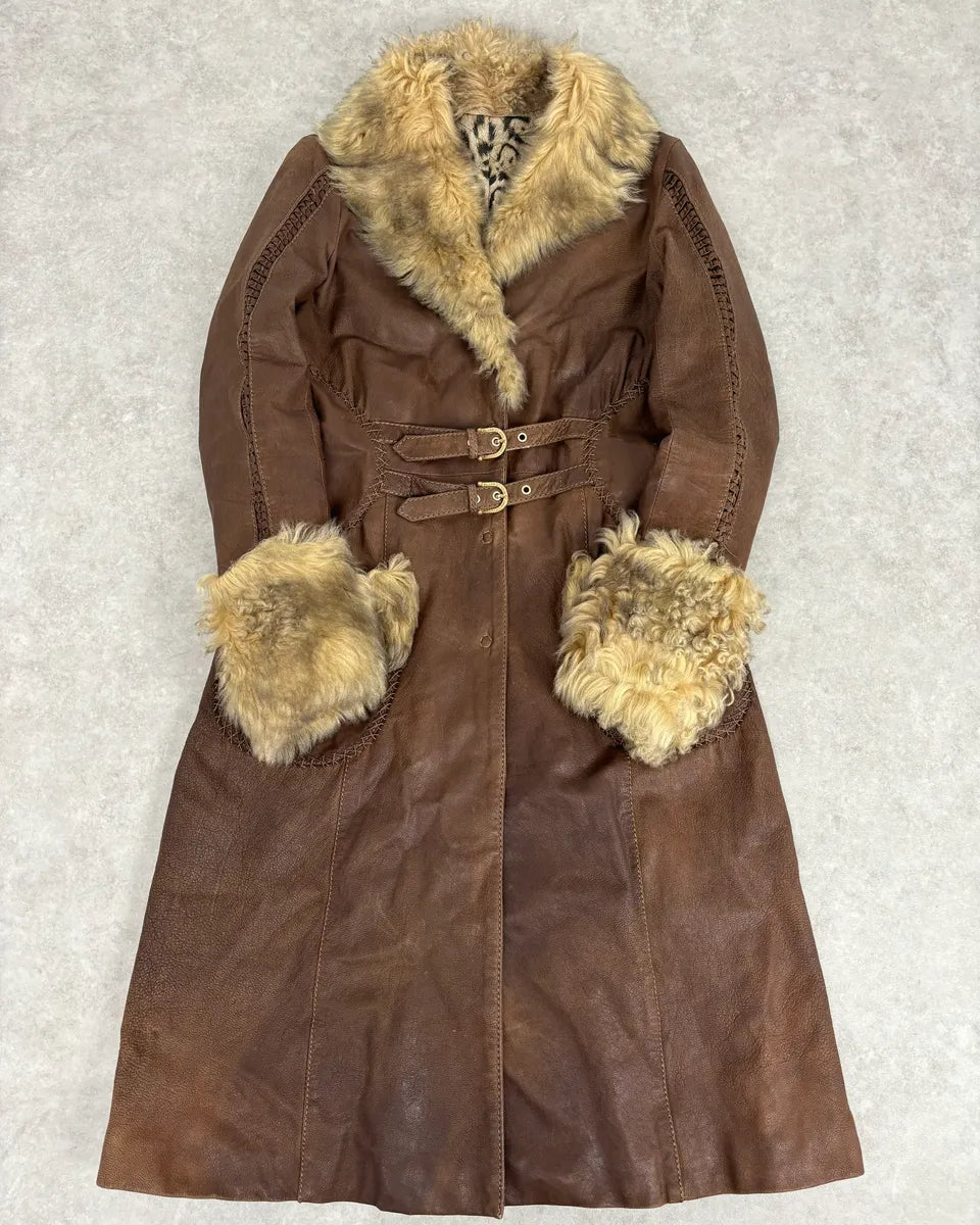 2000s Roberto Cavalli Brown Premium Leather Fur Trench Coat ppHqwDV 0