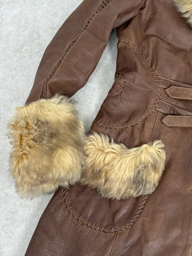 2000s Roberto Cavalli Brown Premium Leather Fur Trench Coat ppHqwDV 7