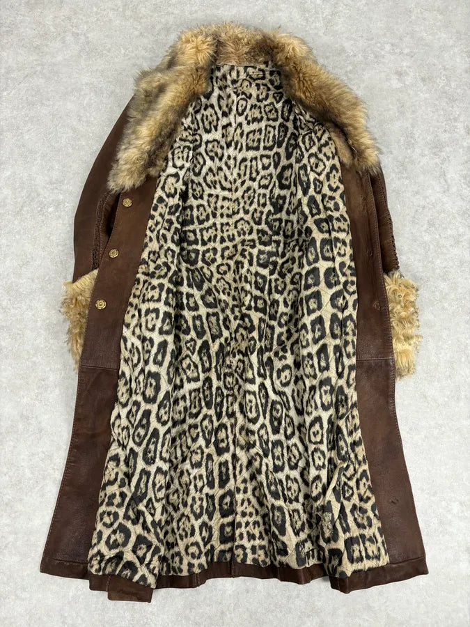 2000s Roberto Cavalli Brown Premium Leather Fur Trench Coat ppHqwDV 6