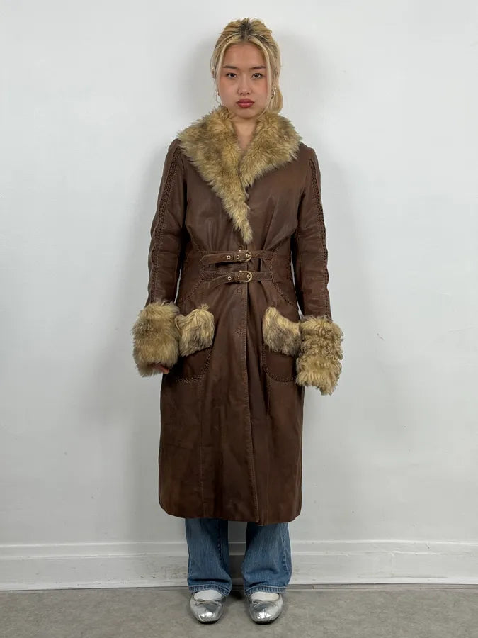 2000s Roberto Cavalli Brown Premium Leather Fur Trench Coat ppHqwDV 1