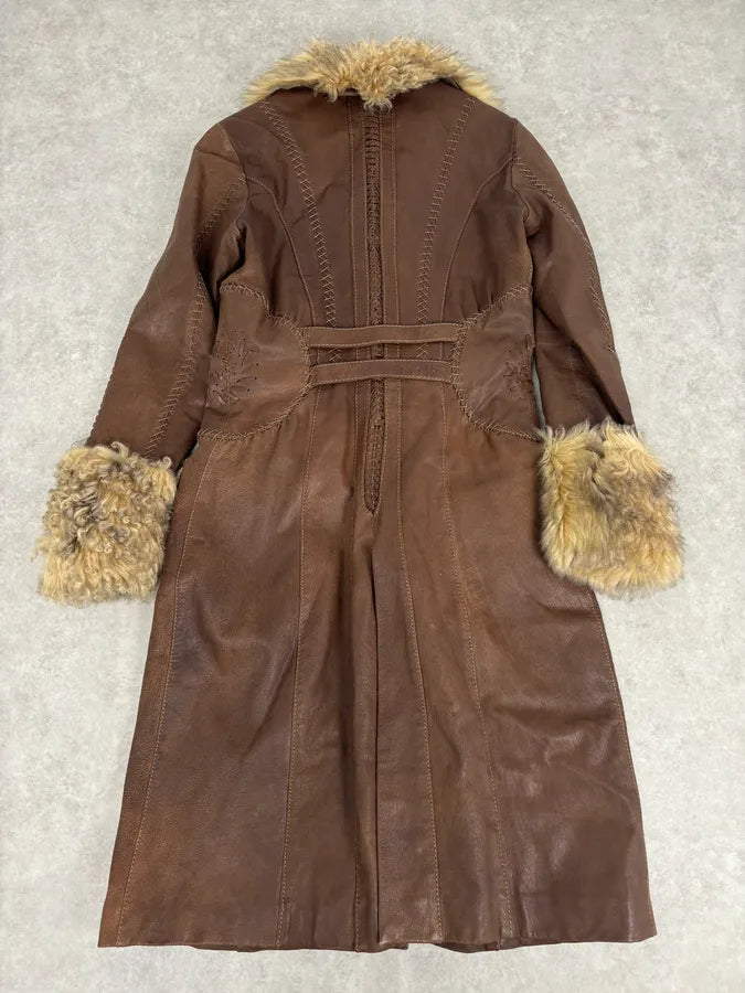 2000s Roberto Cavalli Brown Premium Leather Fur Trench Coat ppHqwDV 4