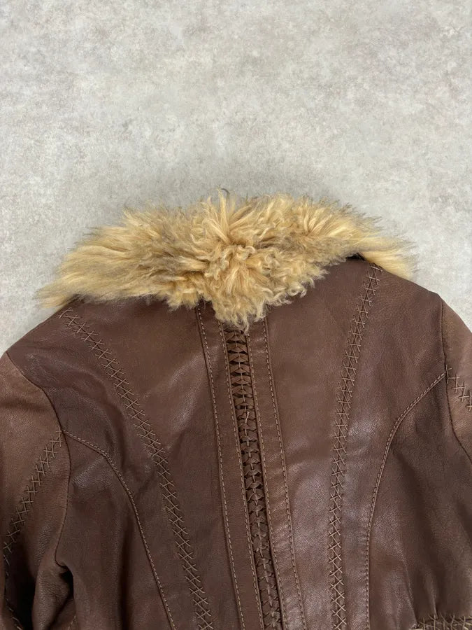 2000s Roberto Cavalli Brown Premium Leather Fur Trench Coat ppHqwDV 5