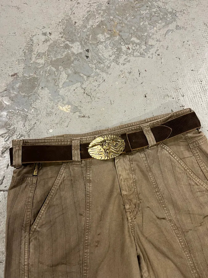 Roberto Cavalli Brown Leather Gold Bull Buckle Belt KVQbnyH 2