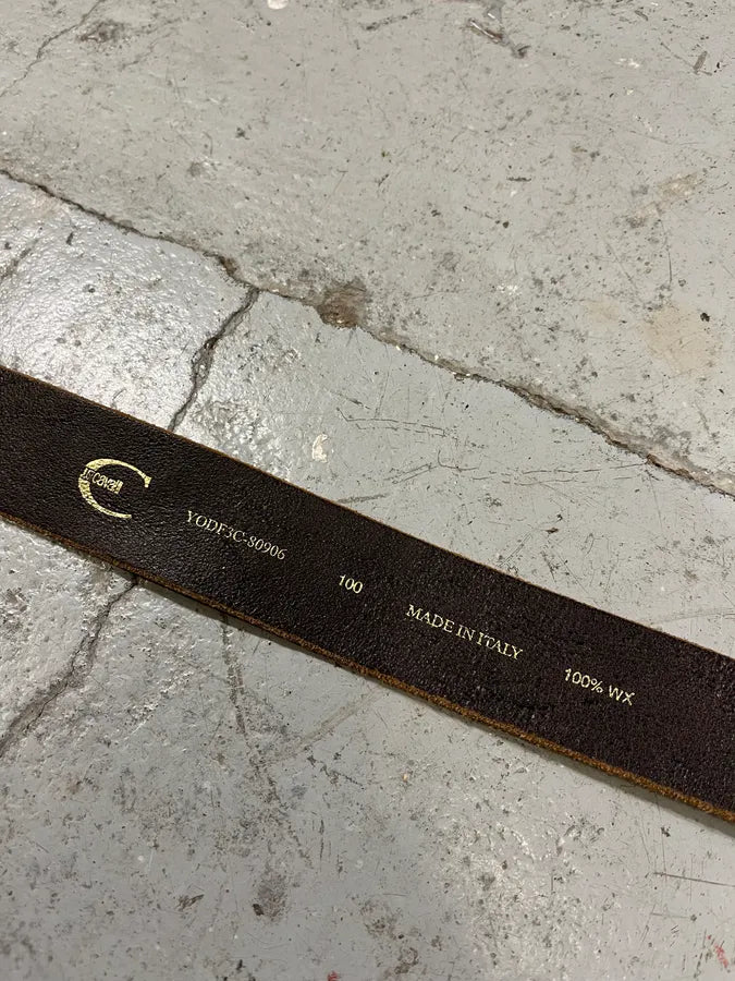 Roberto Cavalli Brown Leather Gold Bull Buckle Belt (OS) KVQbnyH 7