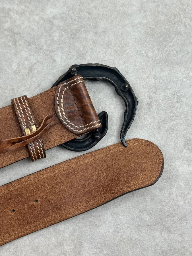 2010s Roberto Cavalli Brown Leather Studded Snake Buckle Belt xRyLpMC 5