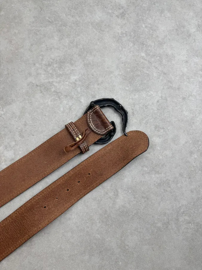 2010s Roberto Cavalli Brown Leather Studded Snake Buckle Belt xRyLpMC 4