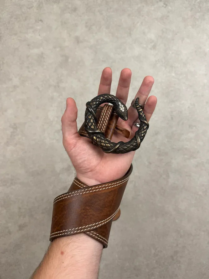 2010s Roberto Cavalli Brown Leather Studded Snake Buckle Belt xRyLpMC 1
