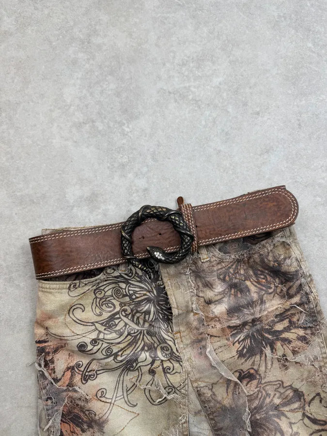 2010s Roberto Cavalli Brown Leather Studded Snake Buckle Belt xRyLpMC 0
