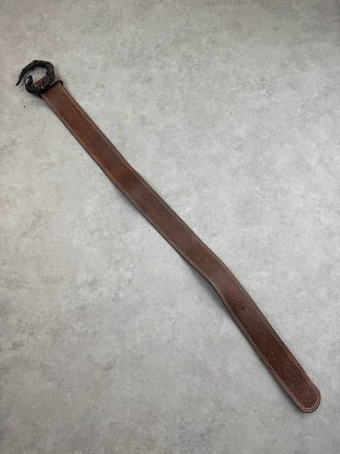 2010s Roberto Cavalli Brown Leather Studded Snake Buckle Belt xRyLpMC 6