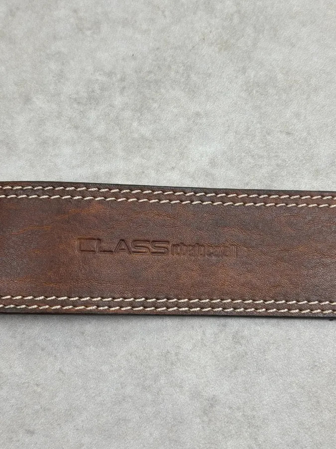 2010s Roberto Cavalli Brown Leather Studded Snake Buckle Belt xRyLpMC 7