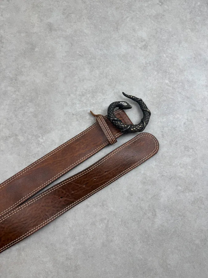 2010s Roberto Cavalli Brown Leather Studded Snake Buckle Belt xRyLpMC 2