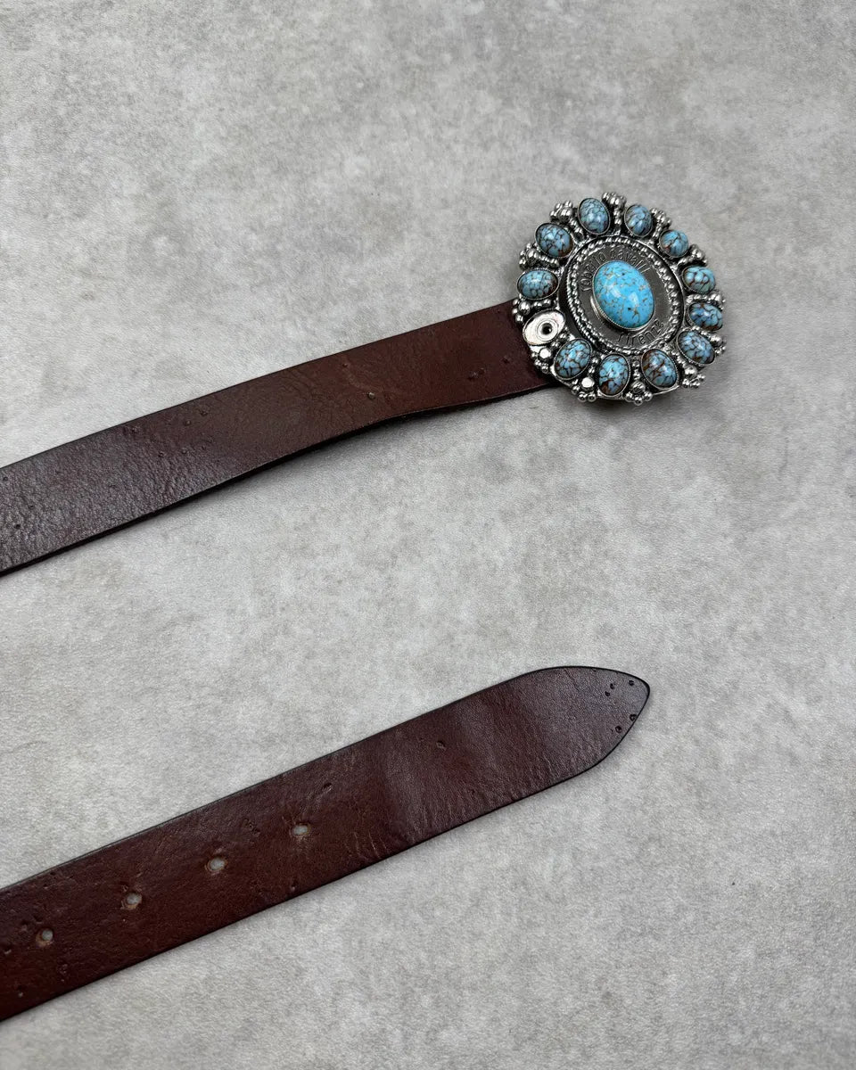 Roberto Cavalli Brown Leather Turquoise Cabochon Buckle Belt HfIFxBZ 2