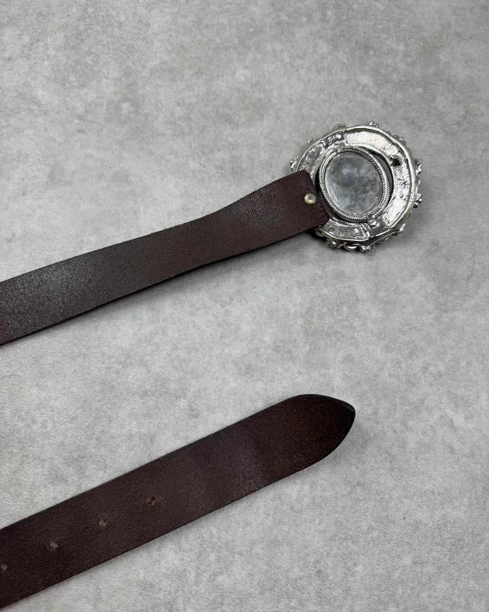 Roberto Cavalli Brown Leather Turquoise Cabochon Buckle Belt HfIFxBZ 4