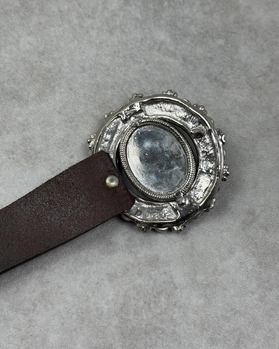 Roberto Cavalli Brown Leather Turquoise Cabochon Buckle Belt HfIFxBZ 5