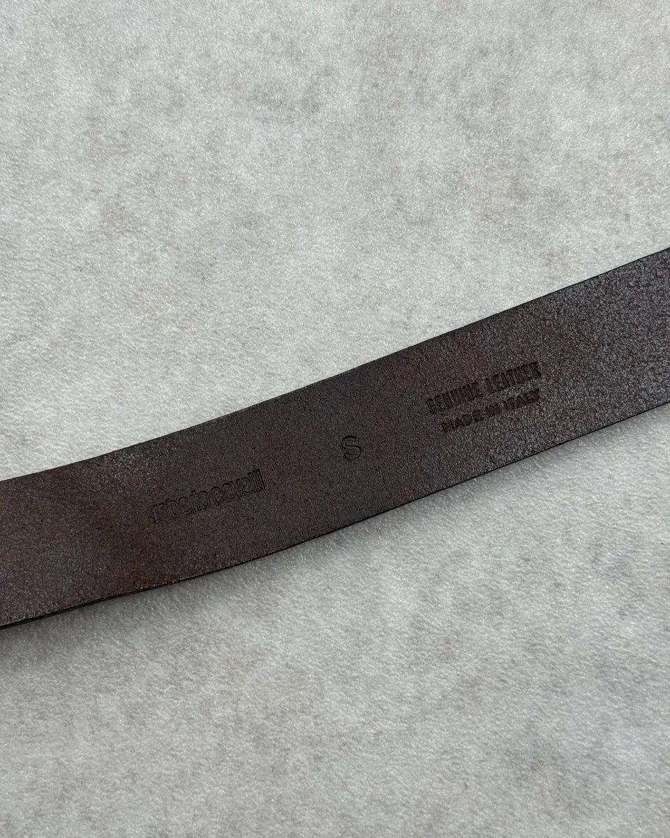 Roberto Cavalli Brown Leather Turquoise Cabochon Buckle Belt HfIFxBZ 6