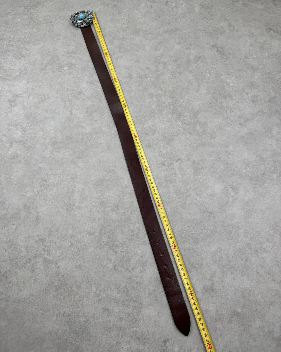 Roberto Cavalli Brown Leather Turquoise Cabochon Buckle Belt HfIFxBZ 7