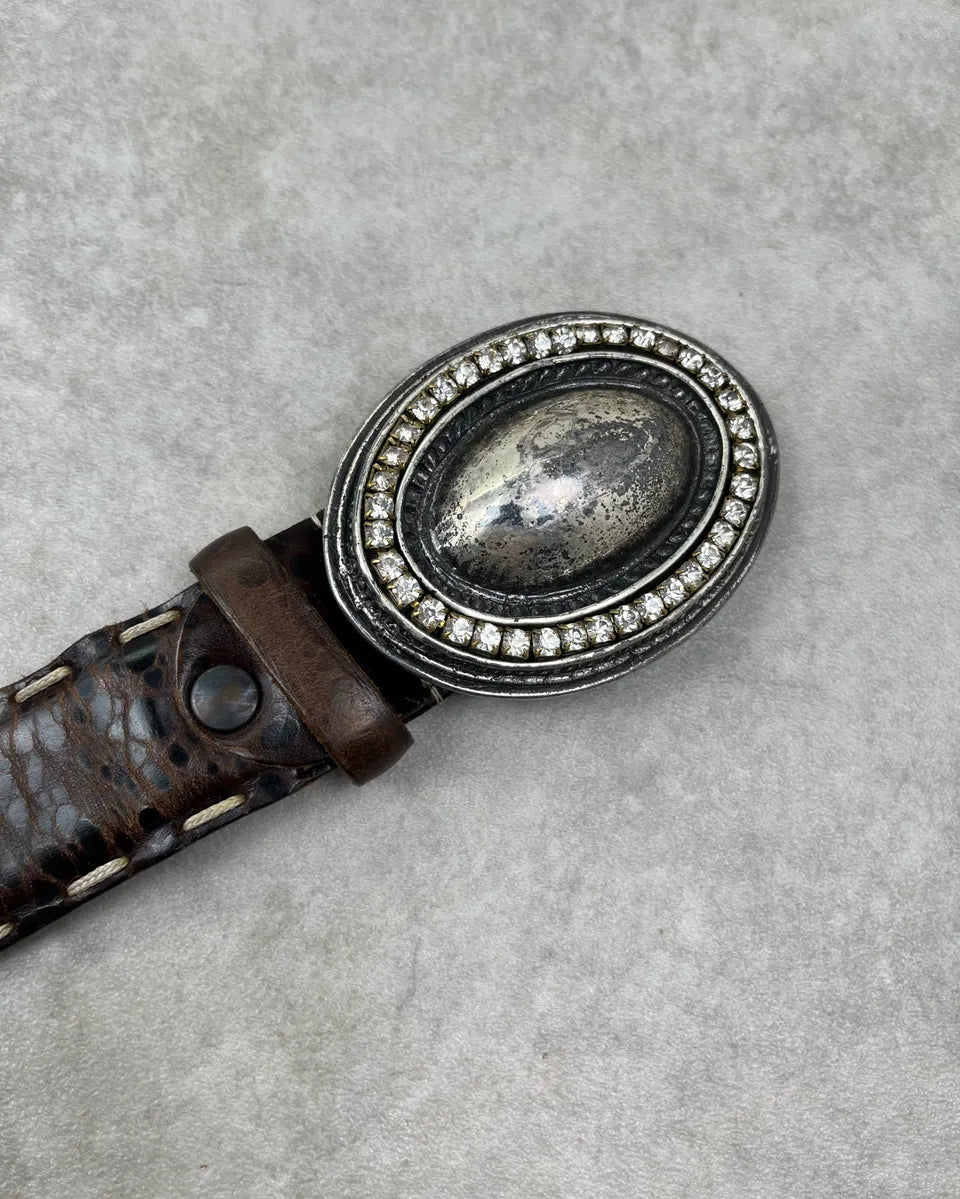 Roberto Cavalli Brown Leather Western Crackle Belt cIxOZAW 4