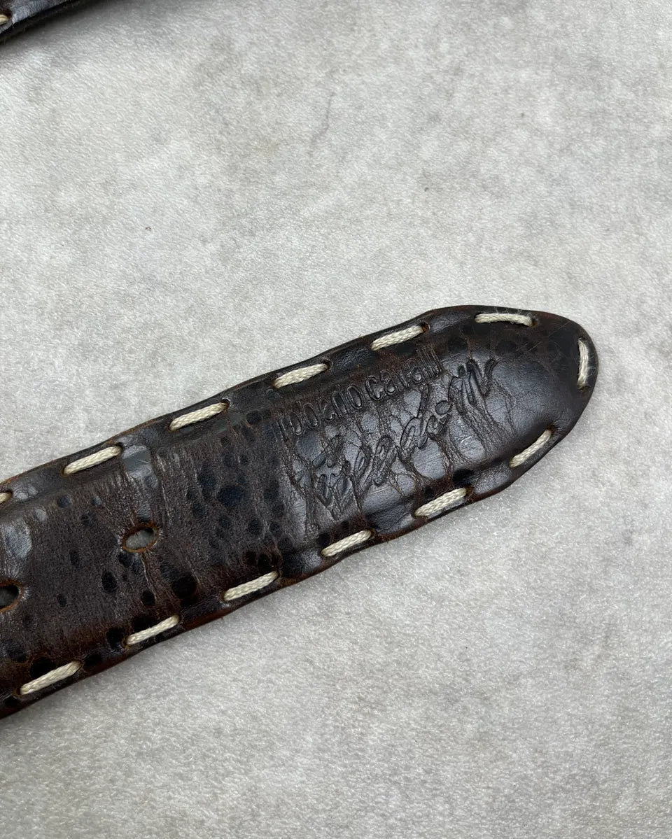 Roberto Cavalli Brown Leather Western Crackle Belt cIxOZAW 5