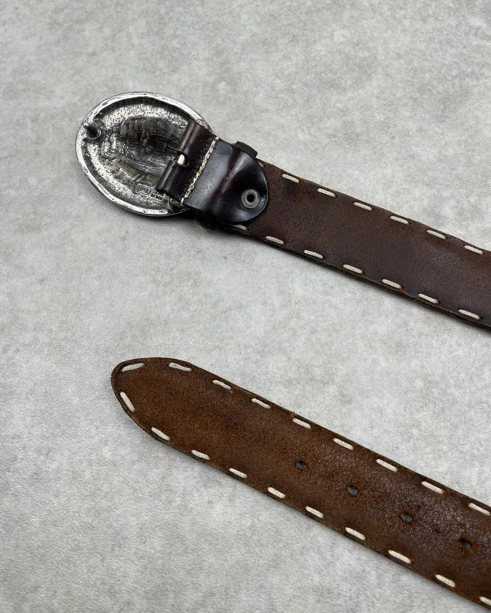 Roberto Cavalli Brown Leather Western Crackle Belt cIxOZAW 6