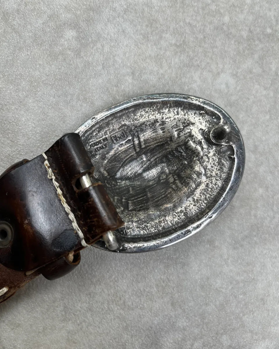 Roberto Cavalli Brown Leather Western Crackle Belt cIxOZAW 7