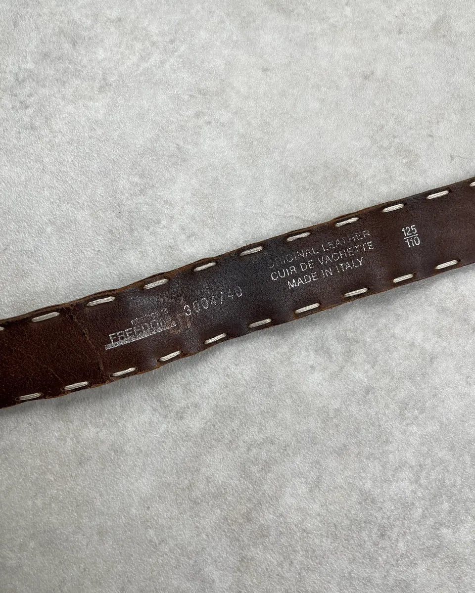 Roberto Cavalli Brown Leather Western Crackle Belt cIxOZAW 8
