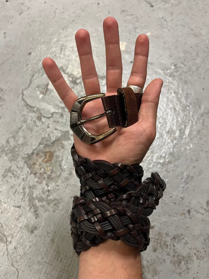 Roberto Cavalli Brown Leather Woven Belt ItIvHJE 0