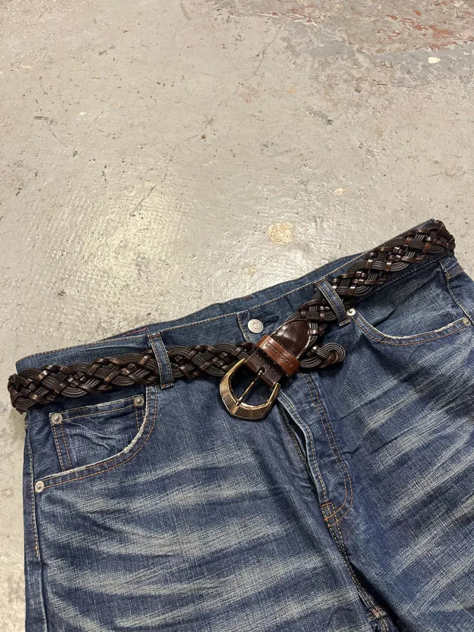 Roberto Cavalli Brown Leather Woven Belt ItIvHJE 2