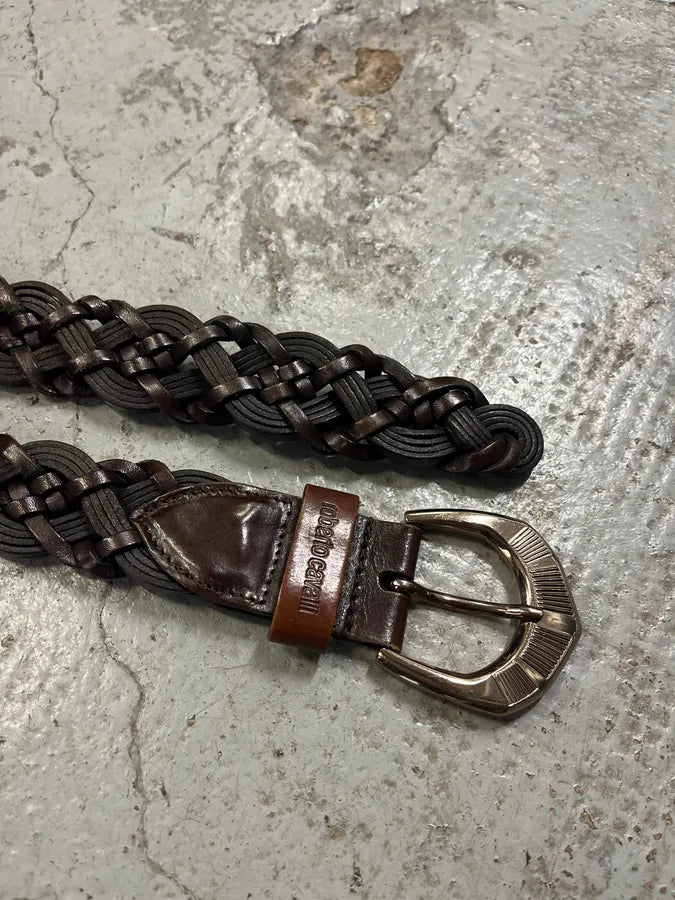 Roberto Cavalli Brown Leather Woven Belt ItIvHJE 4