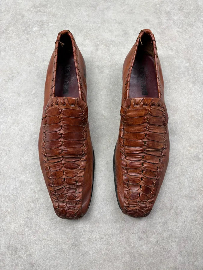 2000s Roberto Cavalli Brown Leather Woven Loafers APBuAJE 1