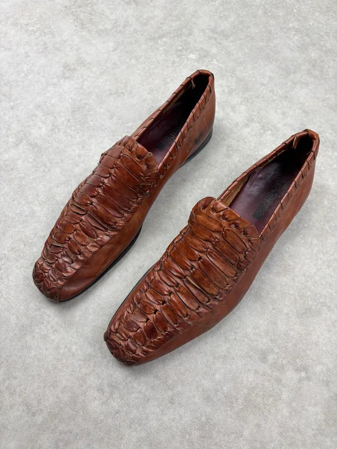 2000s Roberto Cavalli Brown Leather Woven Loafers APBuAJE 2