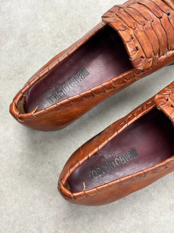 2000s Roberto Cavalli Brown Leather Woven Loafers APBuAJE 8