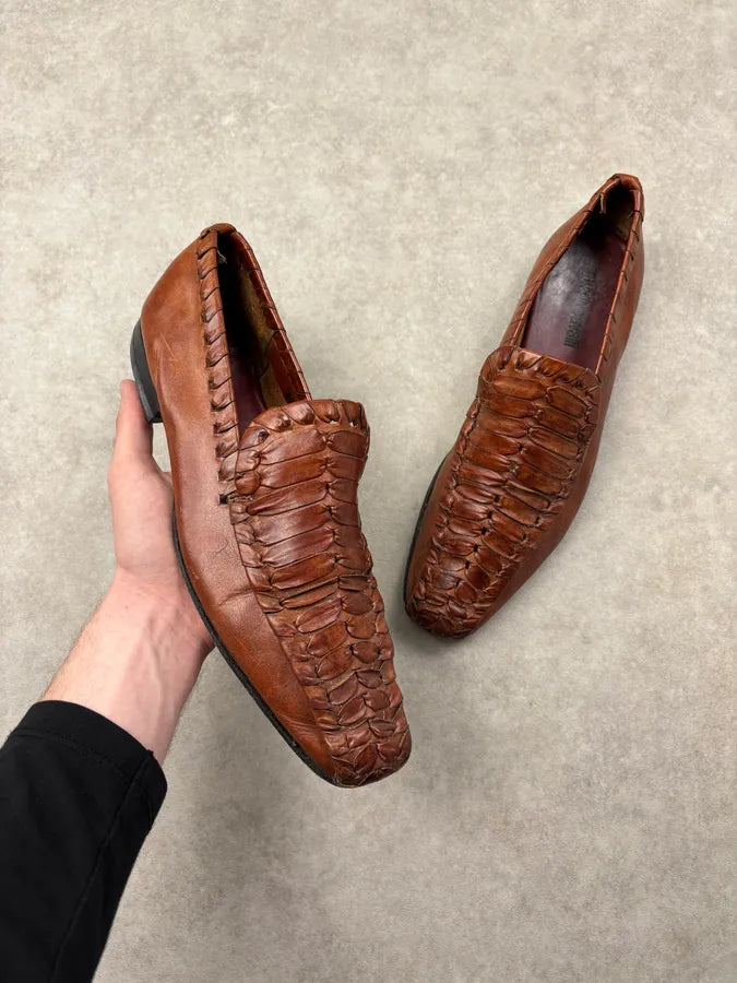 2000s Roberto Cavalli Brown Leather Woven Loafers APBuAJE 0
