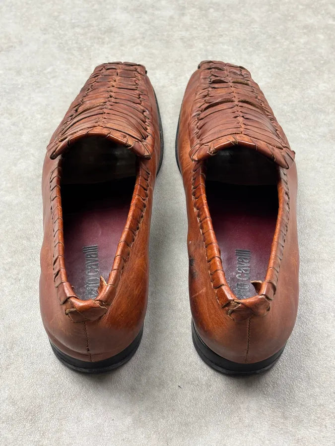 2000s Roberto Cavalli Brown Leather Woven Loafers APBuAJE 7