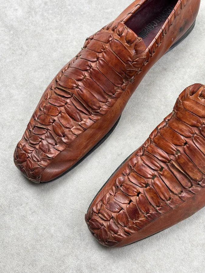 2000s Roberto Cavalli Brown Leather Woven Loafers APBuAJE 3