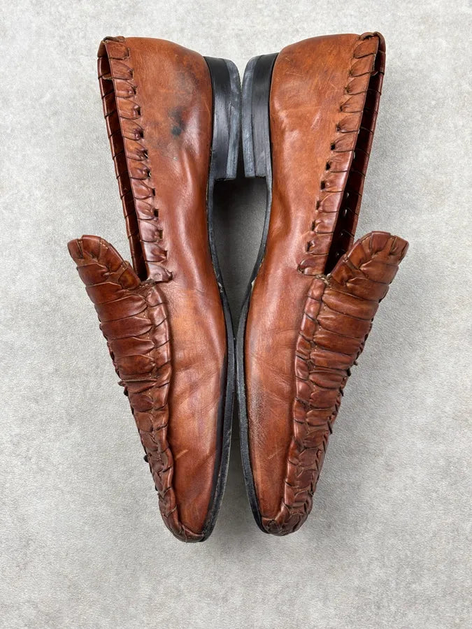 2000s Roberto Cavalli Brown Leather Woven Loafers APBuAJE 5