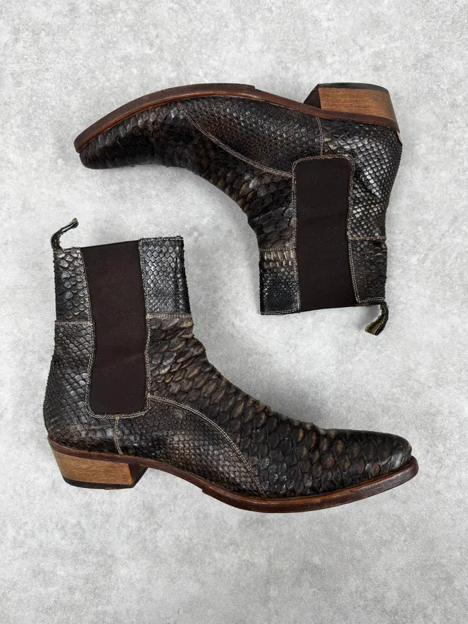 2000s Roberto Cavalli Brown Python Cowboy Boots WRvVdEX 3