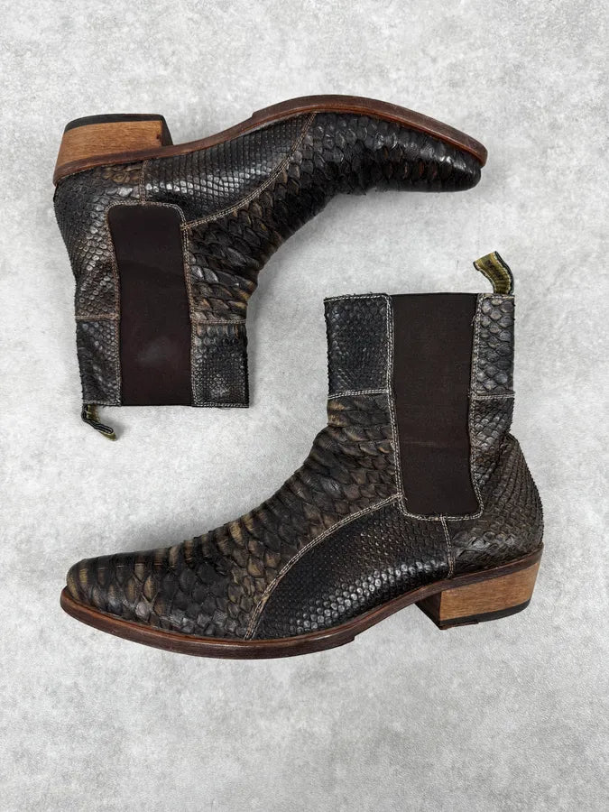 2000s Roberto Cavalli Brown Python Cowboy Boots WRvVdEX 2