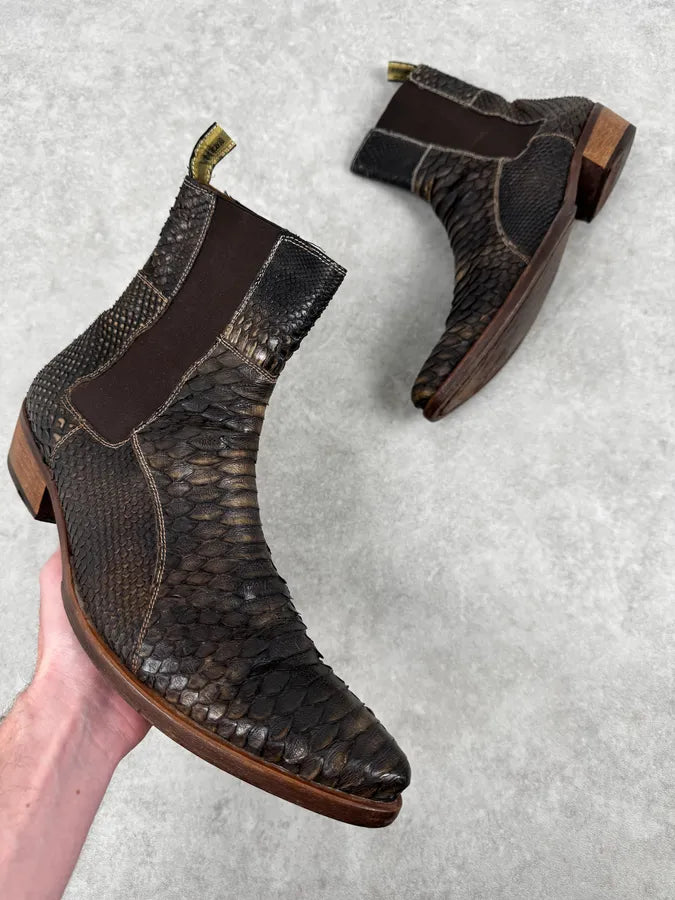 2000s Roberto Cavalli Brown Python Cowboy Boots WRvVdEX 0