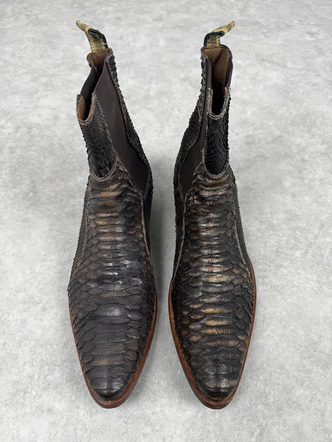 2000s Roberto Cavalli Brown Python Cowboy Boots WRvVdEX 4