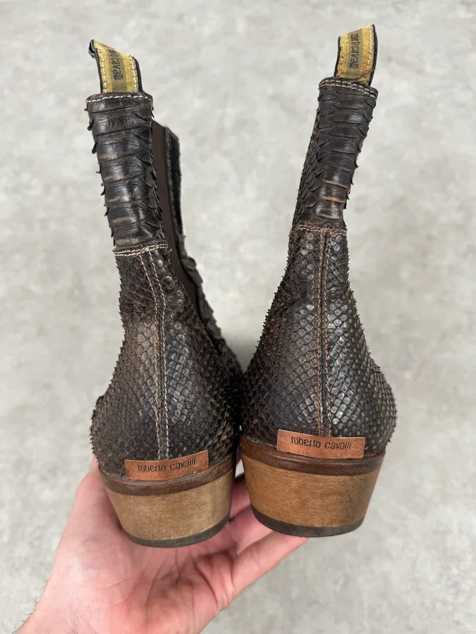 2000s Roberto Cavalli Brown Python Cowboy Boots WRvVdEX 6