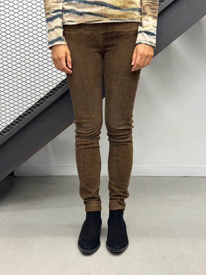 Roberto Cavalli Brown Suede Leather Skinny Pants OHZogoQ 1