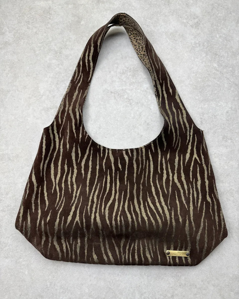 Roberto Cavalli Brown Suede Tiger Stripe Shoulder Bag RolxDgV 0