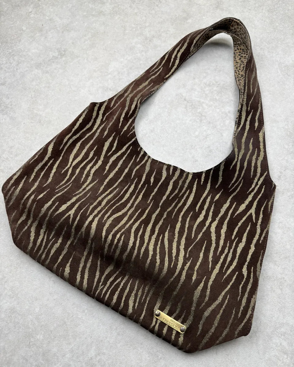 Roberto Cavalli Brown Suede Tiger Stripe Shoulder Bag RolxDgV 1