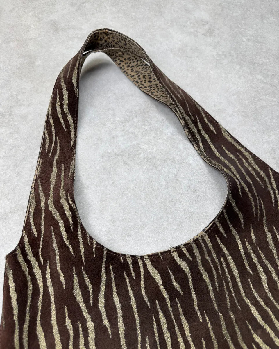 Roberto Cavalli Brown Suede Tiger Stripe Shoulder Bag RolxDgV 2