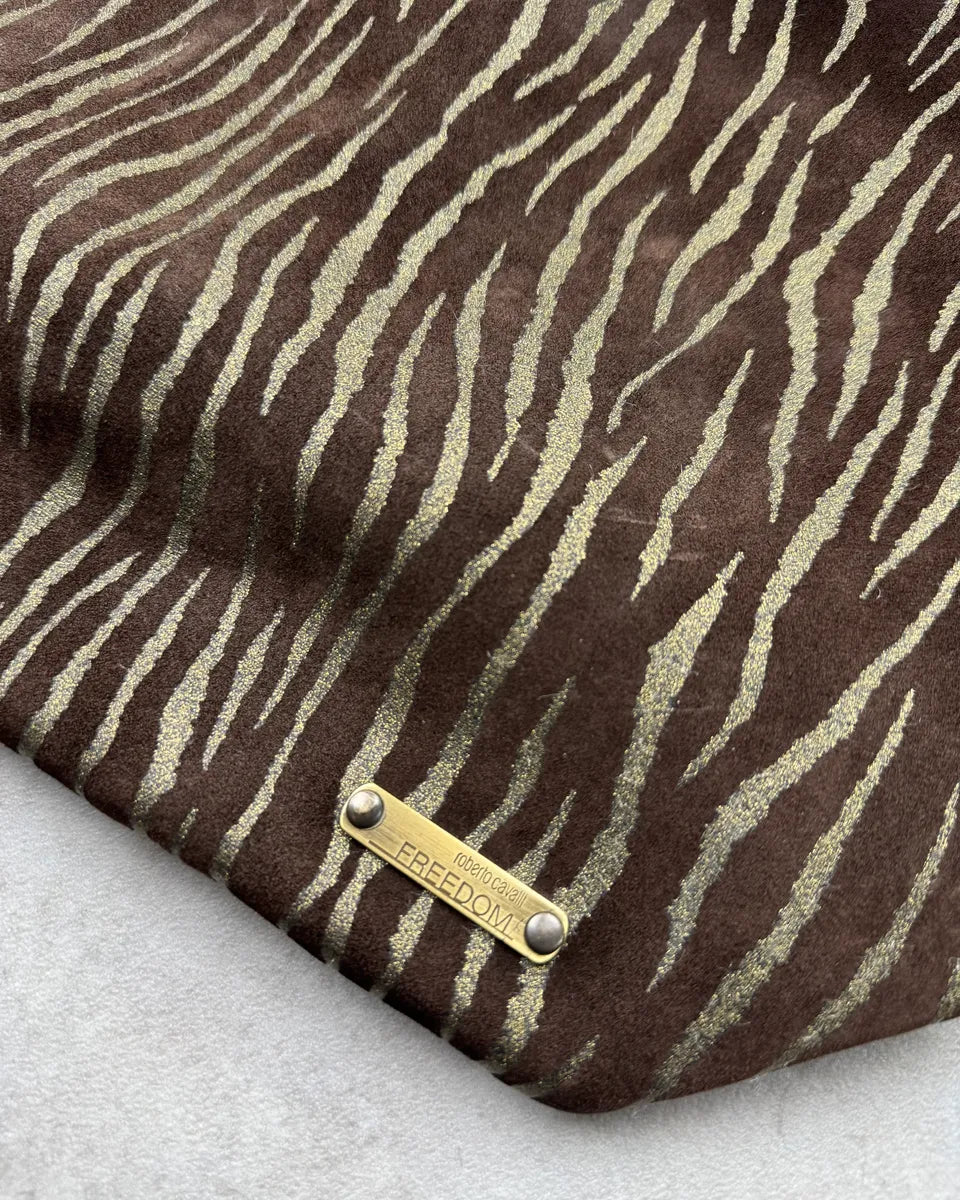 Roberto Cavalli Brown Suede Tiger Stripe Shoulder Bag RolxDgV 3