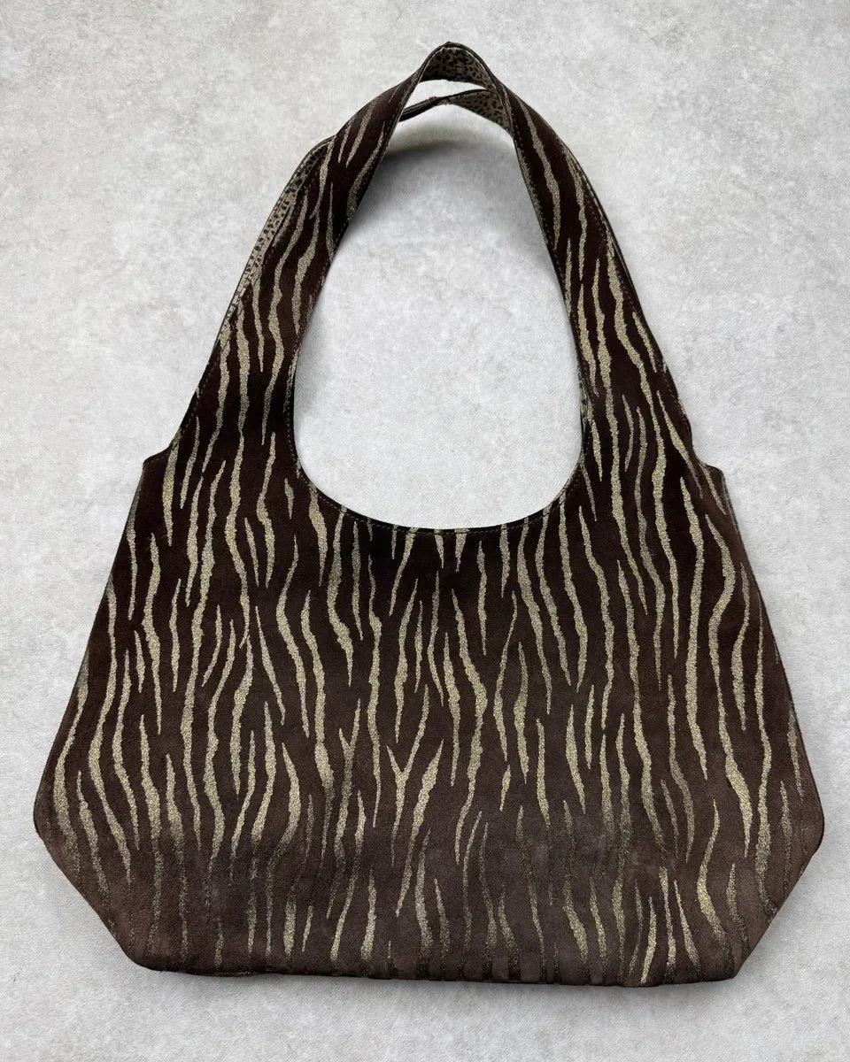 Roberto Cavalli Brown Suede Tiger Stripe Shoulder Bag RolxDgV 5