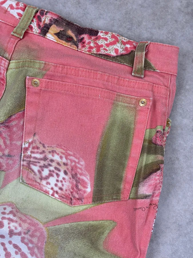 SS2004 Roberto Cavalli Coral Pink Orchid Floral Pants HvxVxEB 7